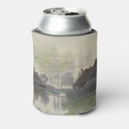 朝の霧の中で水の上に家々をクール 缶クーラー