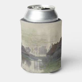 朝の霧の中で水の上に家々をクール 缶クーラー