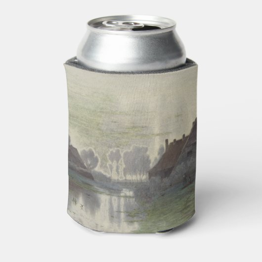 朝の霧の中で水の上に家々をクール 缶クーラー (缶裏面)