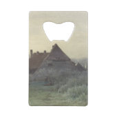 朝の霧の中で水の上に家を沸かす クレジットカード栓抜き (裏面)