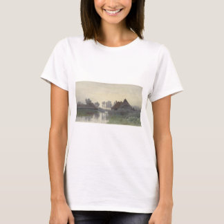 朝の霧の中で水の上に家を沸かす Tシャツ