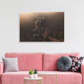 朝の霧の中のブルグエルツ城 キャンバスプリント (インサイチュ (リビング))