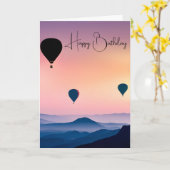 朝の霧の中の熱気球誕生日 カード (黄色い花)