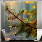 朝の露の松の木の水滴 シンプルな喜び シャワーカーテン