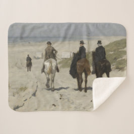 朝の馬に乗るビーチ（Anton Mauve著） シェルパブランケット