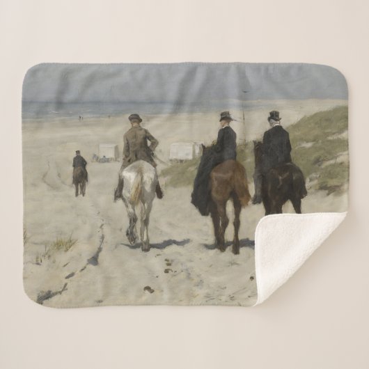 朝の馬に乗るビーチ（Anton Mauve著） シェルパブランケット (正面(横))