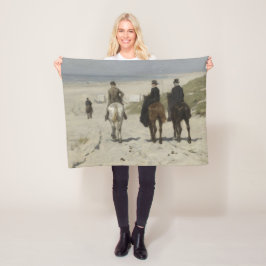 朝の馬に乗るビーチ（Anton Mauve著） フリースブランケット