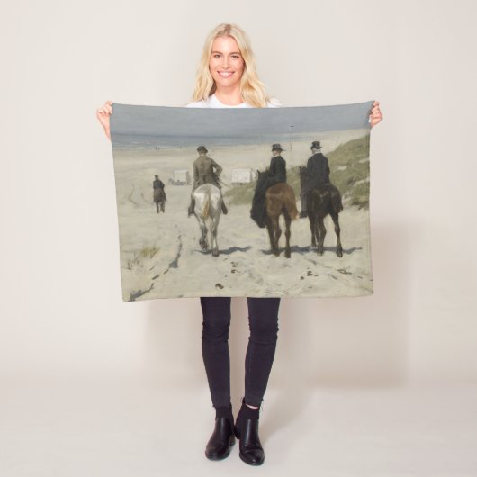 朝の馬に乗るビーチ（Anton Mauve著） フリースブランケット (インサイチュ)