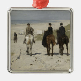 朝の馬に乗るビーチ（Anton Mauve著） メタルオーナメント