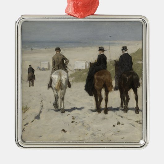 朝の馬に乗るビーチ（Anton Mauve著） メタルオーナメント (正面)