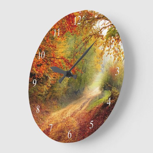 朝のAutumの森林 ラージ壁時計 (傾斜)