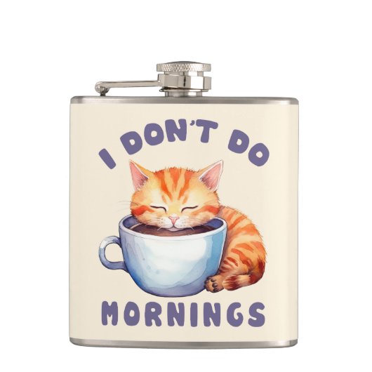 朝はしないし、コーヒーと一緒にかわいいオレンジ猫 フラスク (正面)