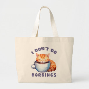 朝はしないし、コーヒーと一緒にかわいいオレンジ猫 ラージトートバッグ