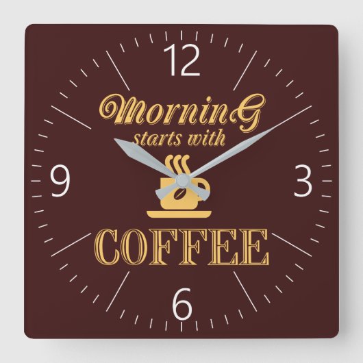 朝はコーヒーから始まる スクエア壁時計 (正面)