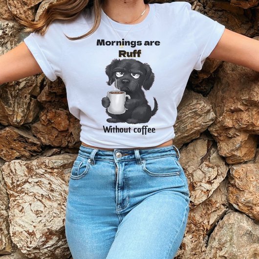 朝はコーヒーの愛犬とコーヒーなしでラフ Tシャツ