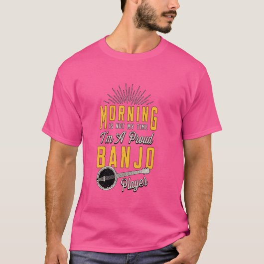 朝は私の時間ではない私はブルーグラス音楽Banjo Tシャツ (正面)