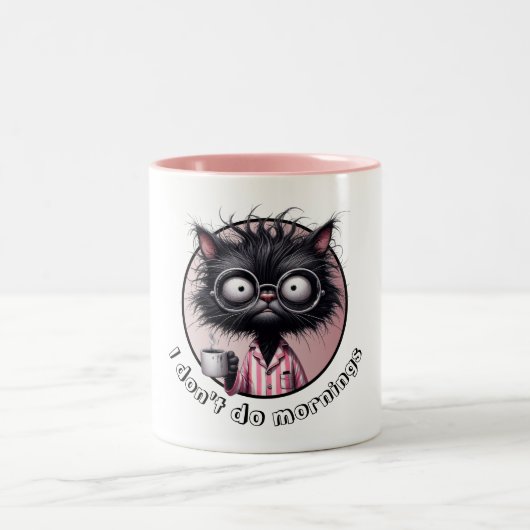 朝は苦手 黒猫 ツートーンマグカップ (中央)