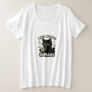 朝を嫌がる黒猫 プラスサイズTシャツ