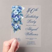 朝エレガントのグロリズブルーフローラ40歳 アクリル招待状 (インサイチュ (ポータブル))