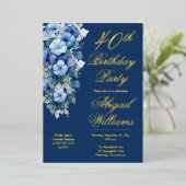 朝エレガントのグロリズブルーフローラ40歳 箔招待状 (立ち正面)