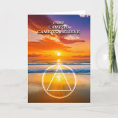 朝日が昇るビーチでの「アルコホリック・アノニマス（AA）スローガン：神を信じるようになった カード (正面)