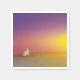 朝日が昇る草原の丘にいるかわいい白いウサギ スタンダードカクテルナプキン