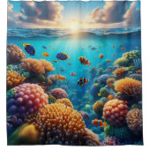 朝日が熱帯の海岬を越えて昇る シャワーカーテン (正面)