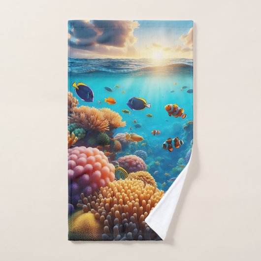 朝日が熱帯の海岬を越えて昇る バスタオルセット (ハンドタオル)