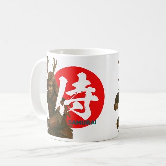朝日と漢字のある侍 コーヒーマグカップ (正面左)