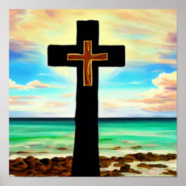 朝日の出のポスターで海岸を渡る ポスター