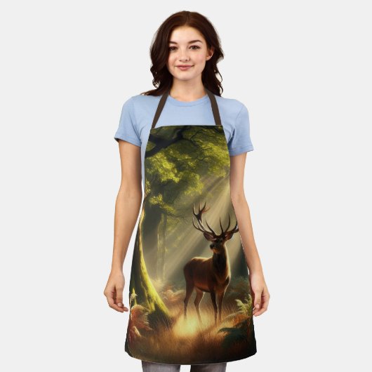 朝林の鹿 エプロン (着用した状態)
