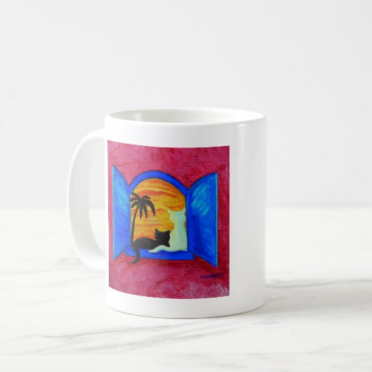 朝猫のコップに挨拶して下さい コーヒーマグカップ (正面左)