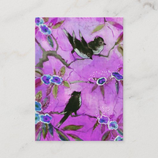 朝色: 薄紫および紫色の鳥の絵画 名刺 (正面)