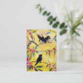朝色: 黄色およびピンクの鳥の絵画 名刺 (スタンド正面)