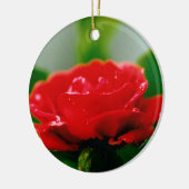 朝赤バラが露で覆われた セラミックオーナメント (左)