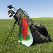 朝赤薔薇は露に覆われ ゴルフタオル (グリーン)