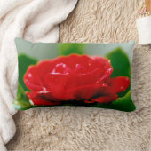 朝赤薔薇は露に覆われ ランバークッション (ブランケット)