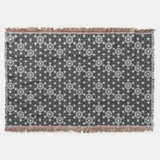 朝野日本の葉柄、白黒 スローブランケット (正面)