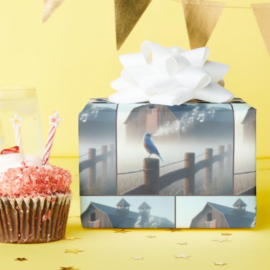 朝霧の中で歌うブルーバード ラッピングペーパー (誕生日パーティー)