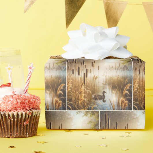 朝霧の中のアヒルとカタイル ラッピングペーパー (誕生日パーティー)