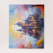 朝霧の中の古い魔法の城 ジグソーパズル (縦)