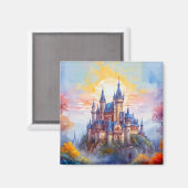 朝霧の中の古い魔法の城 マグネット (正面/裏面)