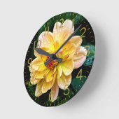 朝露の花と数 ラウンド壁時計 (傾斜)