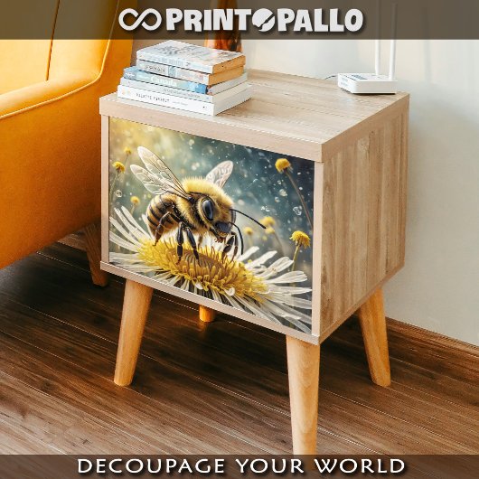 朝露の花の上に蜂 –  薄葉紙