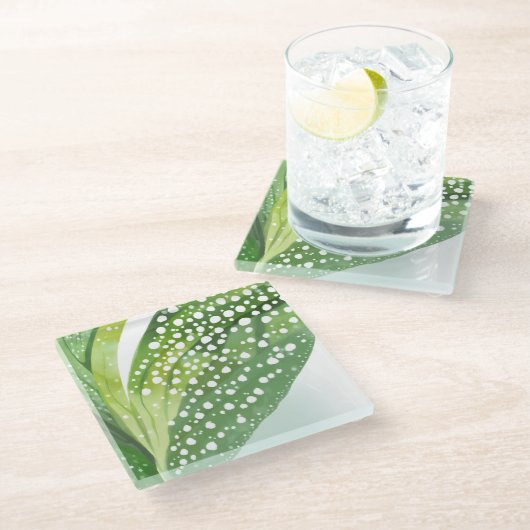 朝露グリーンリーフ ガラスコースター (アングル)