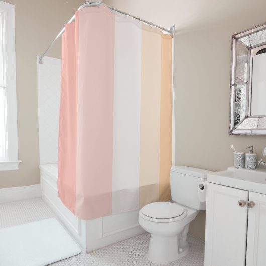 朝露ピンクと黄ストライプ色 シャワーカーテン (インサイチュ)