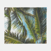 朝青空葉の下のココナツの木 フリースブランケット (正面(横))