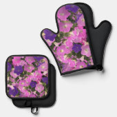 朝顔の写真ピンクと紫の花 鍋つかみ&鍋敷きセット (正面/裏面)