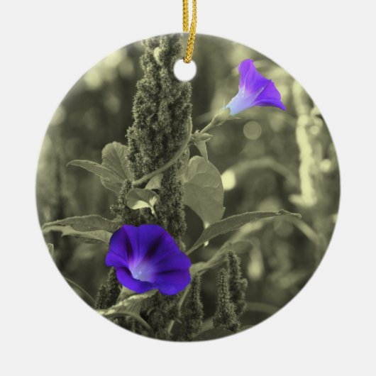 朝顔の白黒の花のオーナメント セラミックオーナメント (正面)