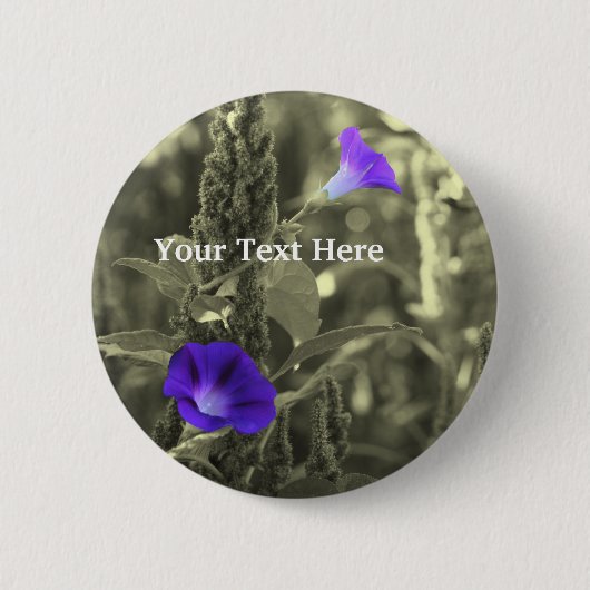 朝顔の白黒花ボタン 缶バッジ (正面)